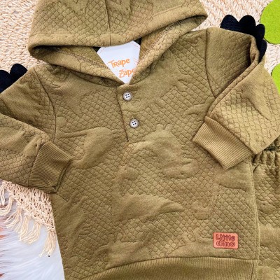 Conj. Blusa Dino com Capuz e Calça Matelasse - Verde Musgo